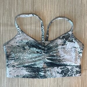 Fabletics Kenzie Medium Gray Snakeskin Print Ruched Sports Bra Activewear Top